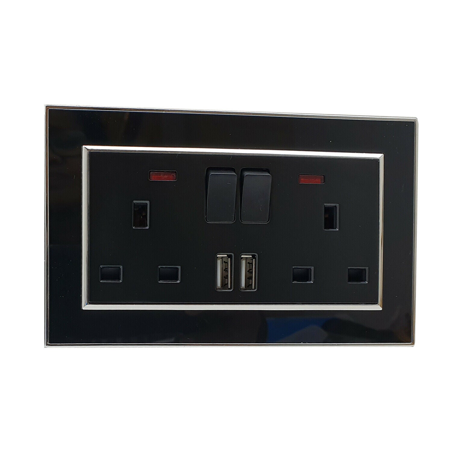 Modern Screwless Flat Plate 13A Wall Socket with Dual USB Charging Ports