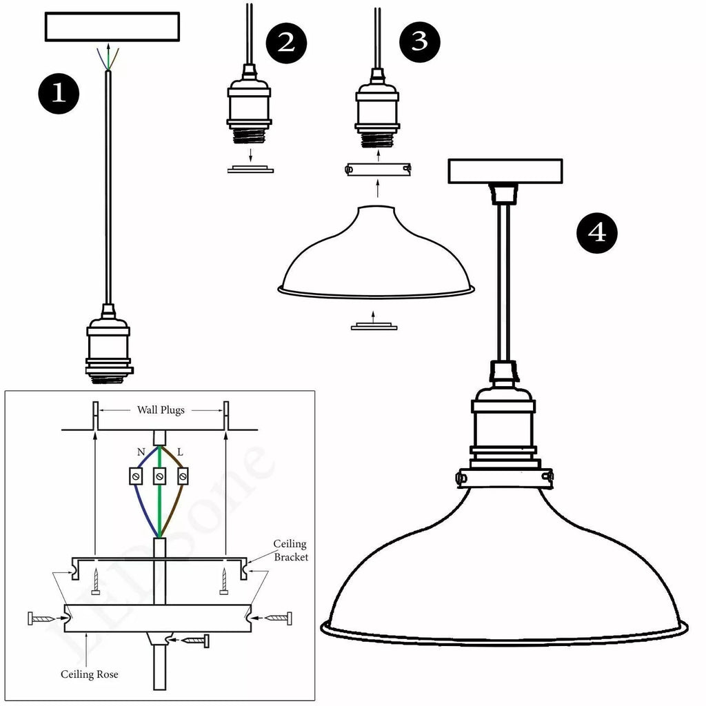 Vintage Industrial Brushed Copper Metal Shade Ceiling Pendant Light