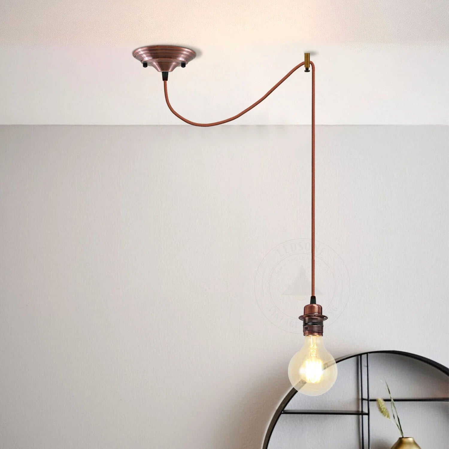 Vintage Industrial Hemp Rope Spider Ceiling Pendant Light E27 Base Adjustable Cable