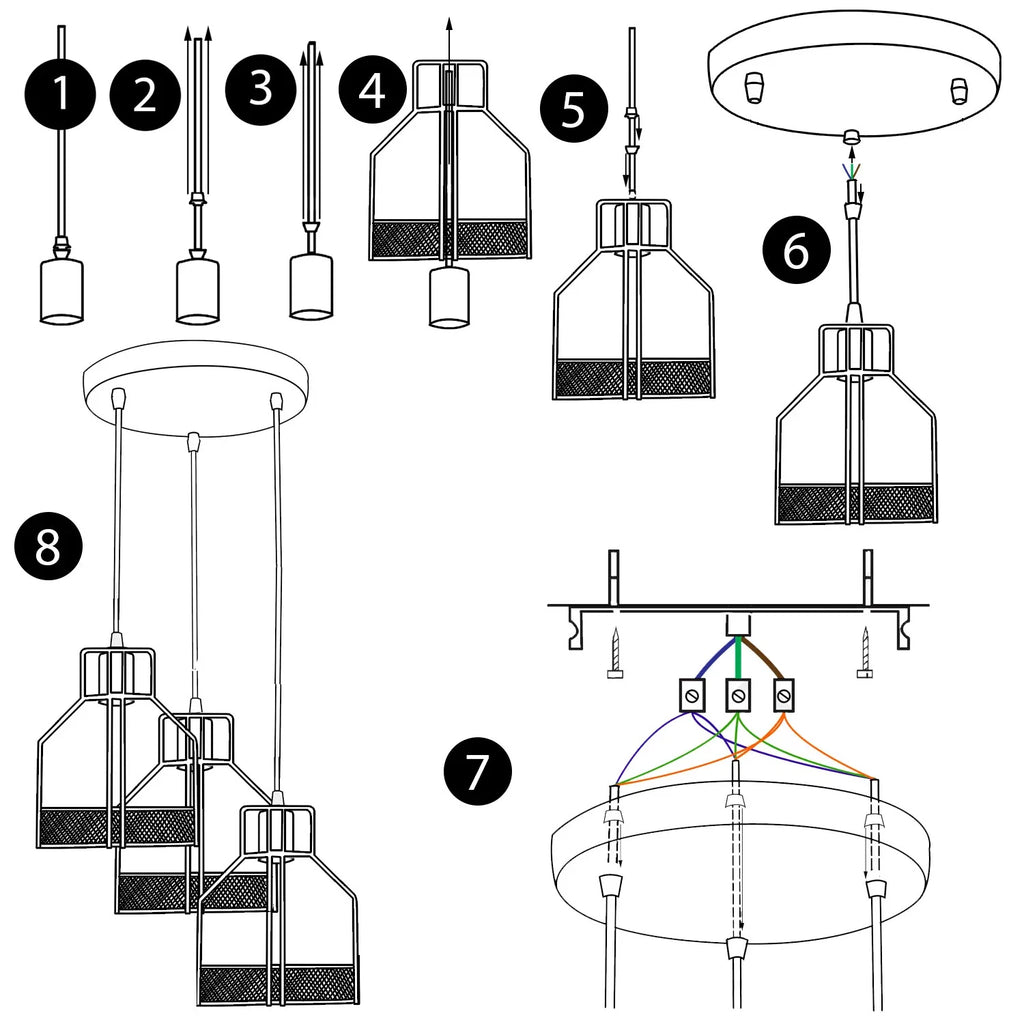 Vintage Industrial Modern 3-Light LED Ceiling Pendant Chandelier with Cage Shades