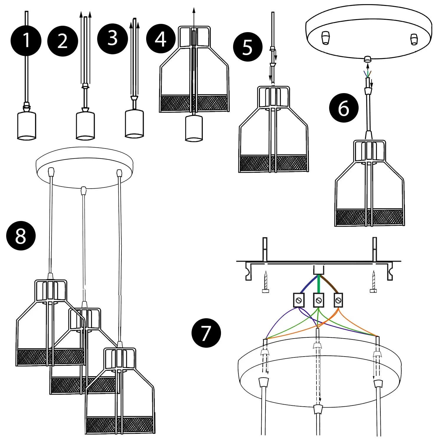 Vintage Industrial Modern 3-Light LED Ceiling Pendant Chandelier with Cage Shades