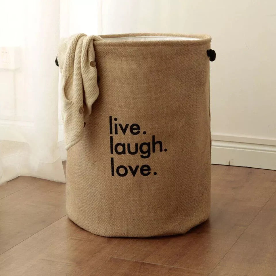 Large Foldable Jute Laundry Hamper Bag with Waterproof Lining