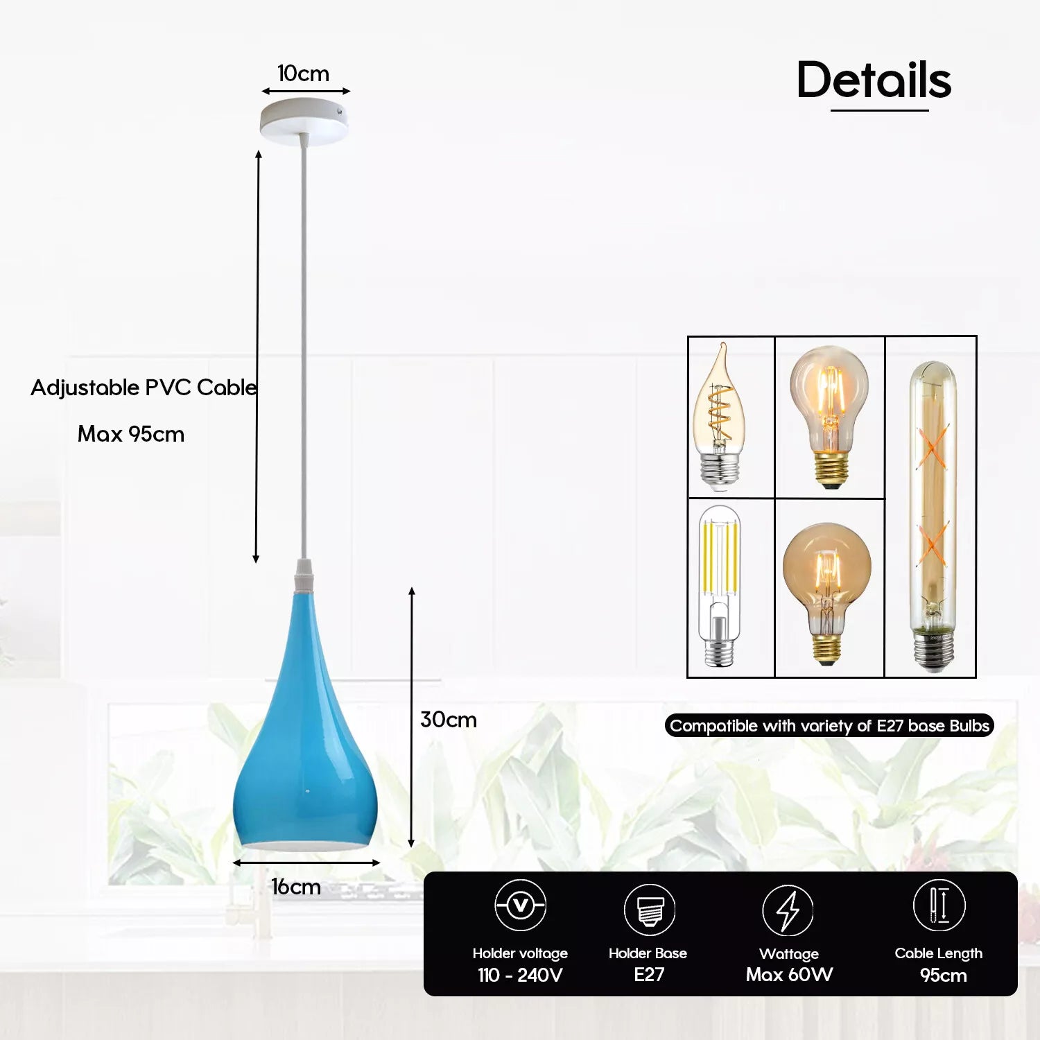 E27 Pendant Light With Metal Lampshade ~6153