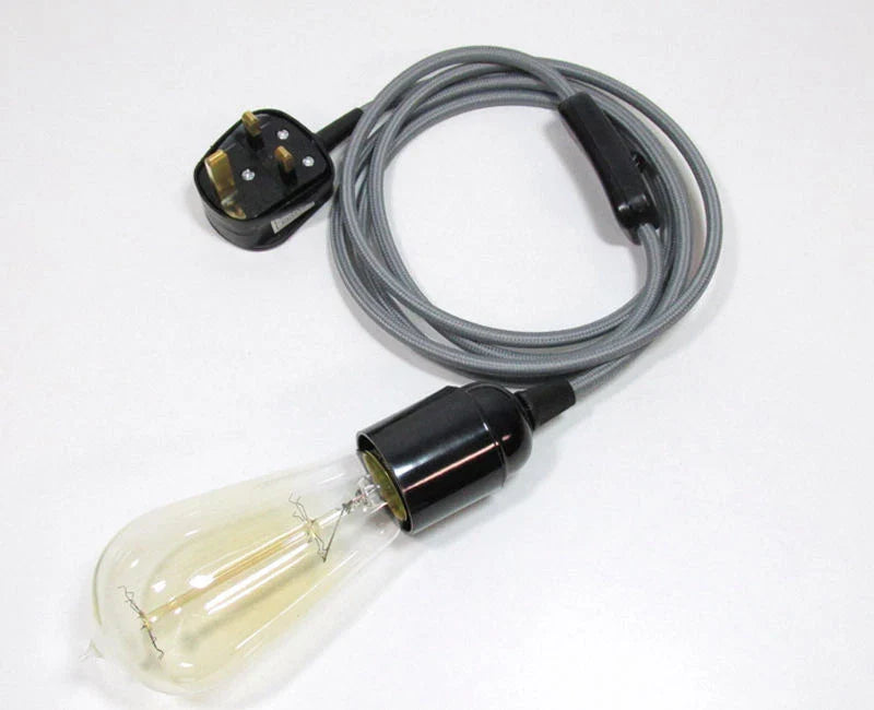 Stylish 13ft Fabric Plug-in Pendant Light Kit, E27 Bulb Holder, Dimmer Switch