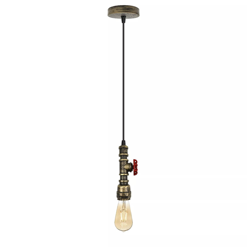 Vintage Industrial Metal Pipe Pendant Light Fixture, Retro Steampunk Ceiling Lamp