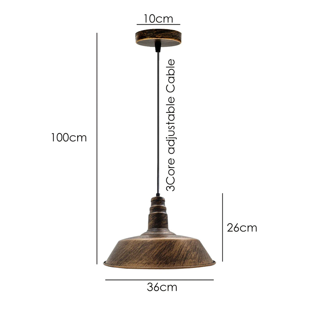 Vintage Style Metal Brushed Copper Dimmable Ceiling Pendant Light Fixture for E27 Bulbs