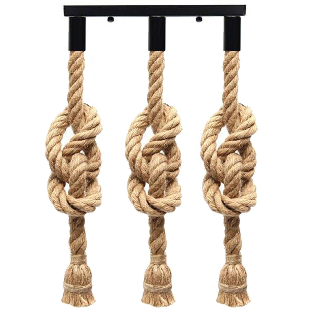 Vintage Industrial Loft Style Hemp Rope 3-Head Cluster Ceiling Pendant Light