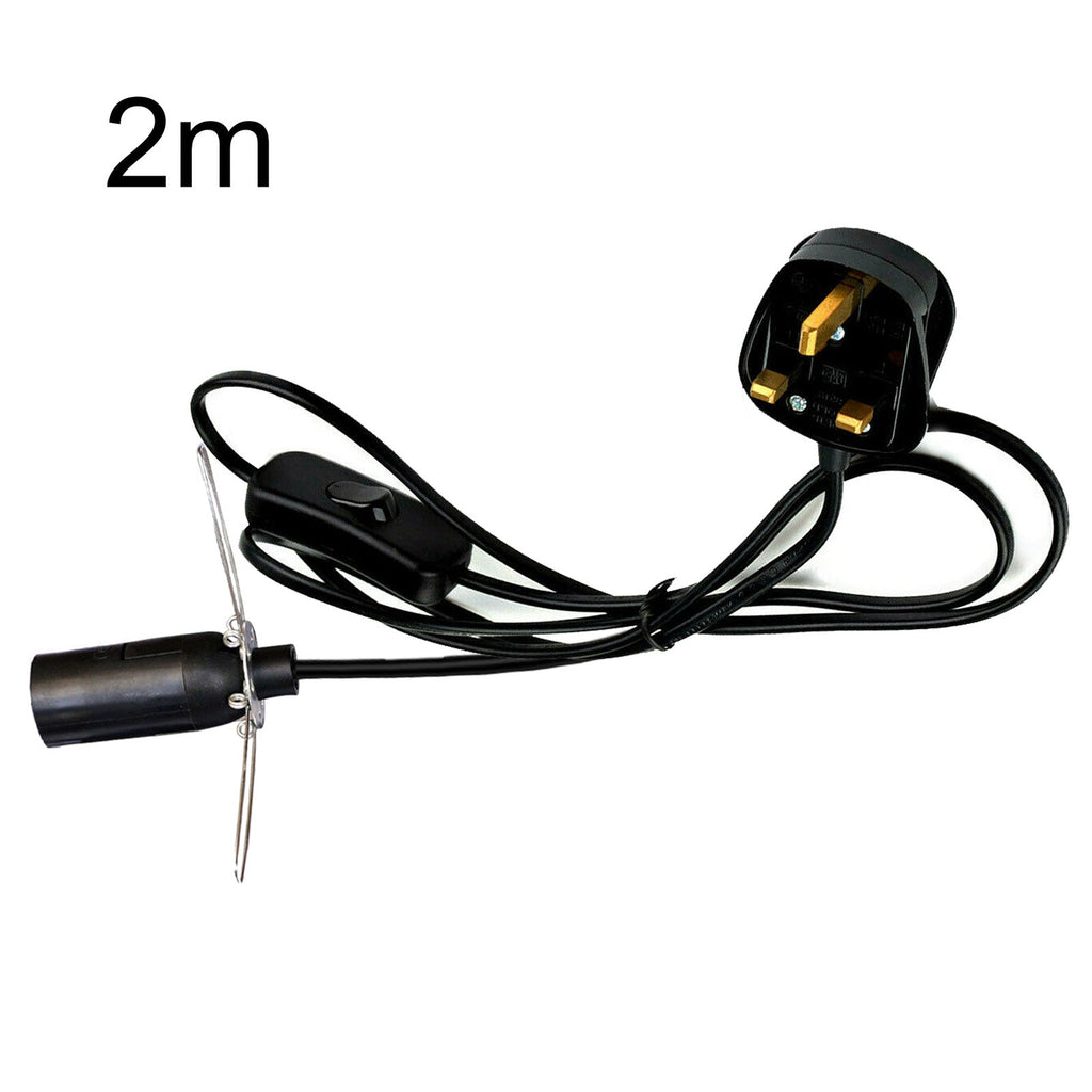 2M UK Plug E14 Salt Lamp Cord with Dimmer Switch Black