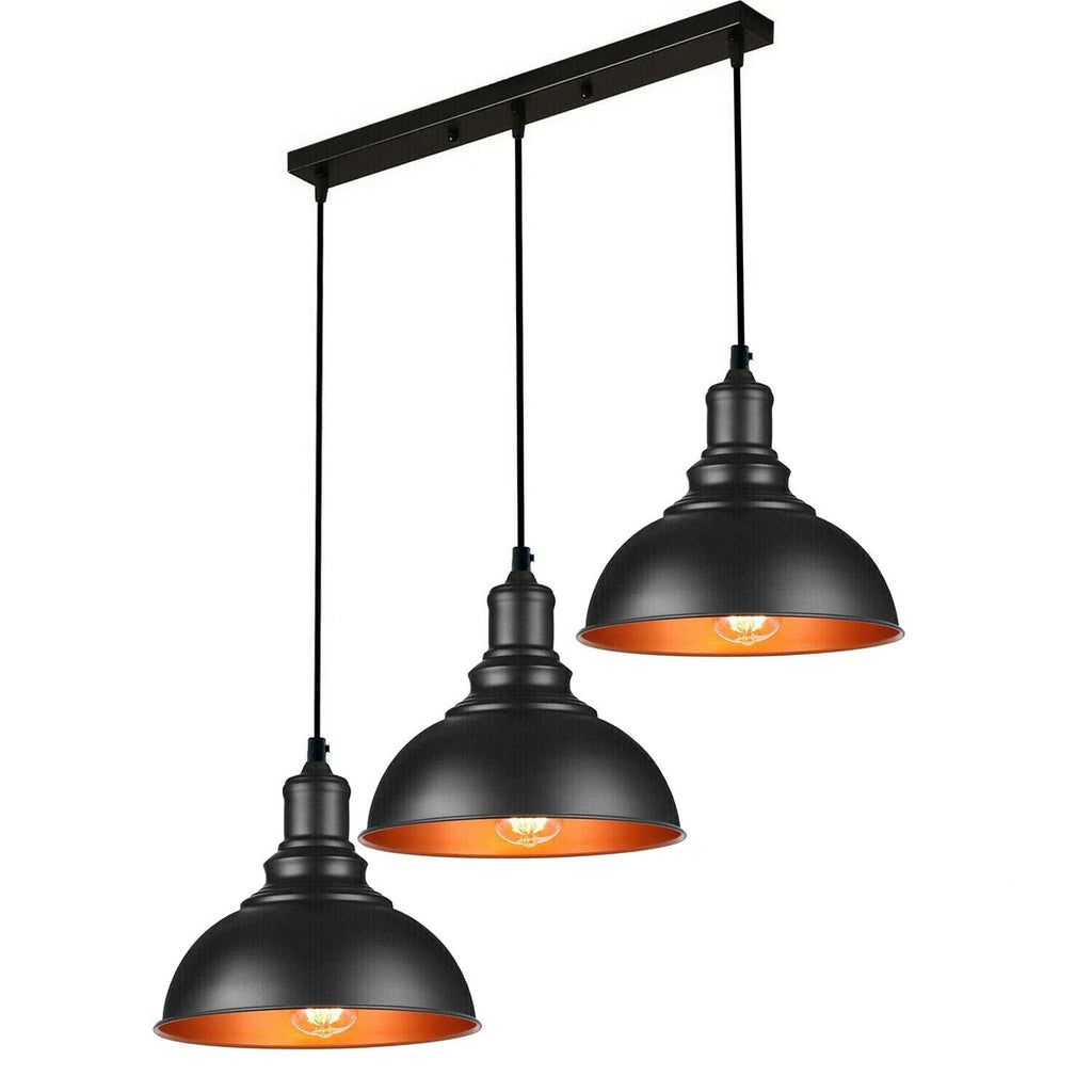Black Industrial 3-Light Dome Pendant Ceiling Lamp Fixture Adjustable Cables