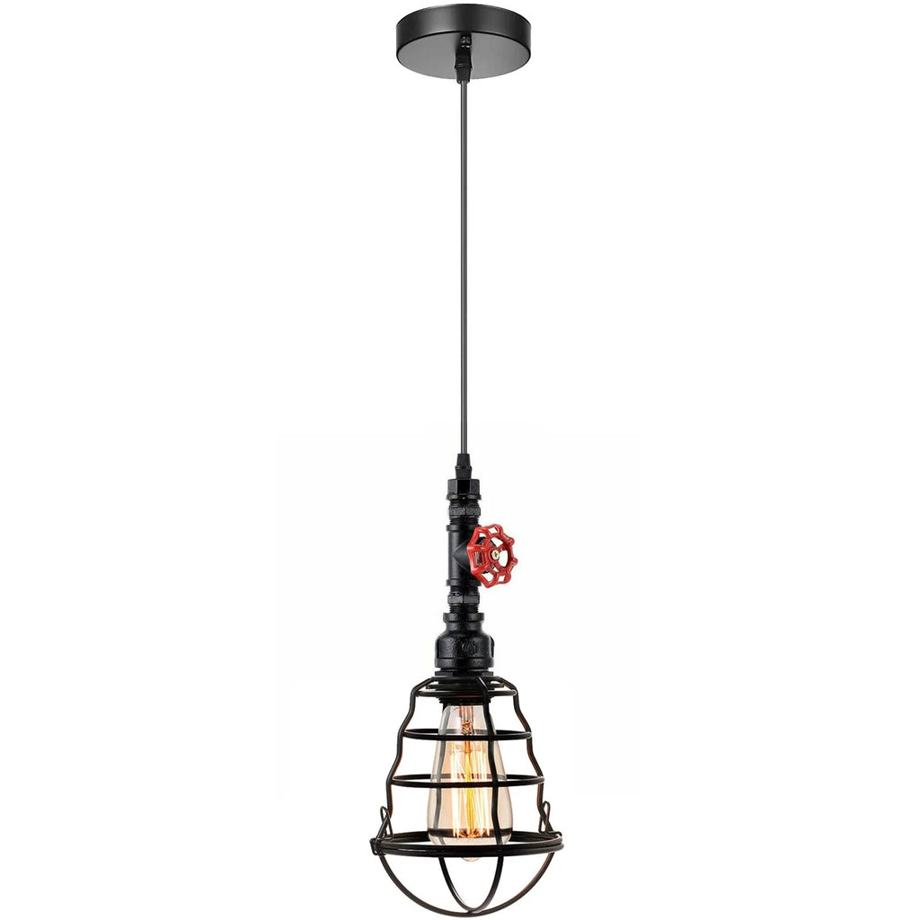 Vintage Industrial Black Metal Wavy Cage E27 Pendant Light Fixture