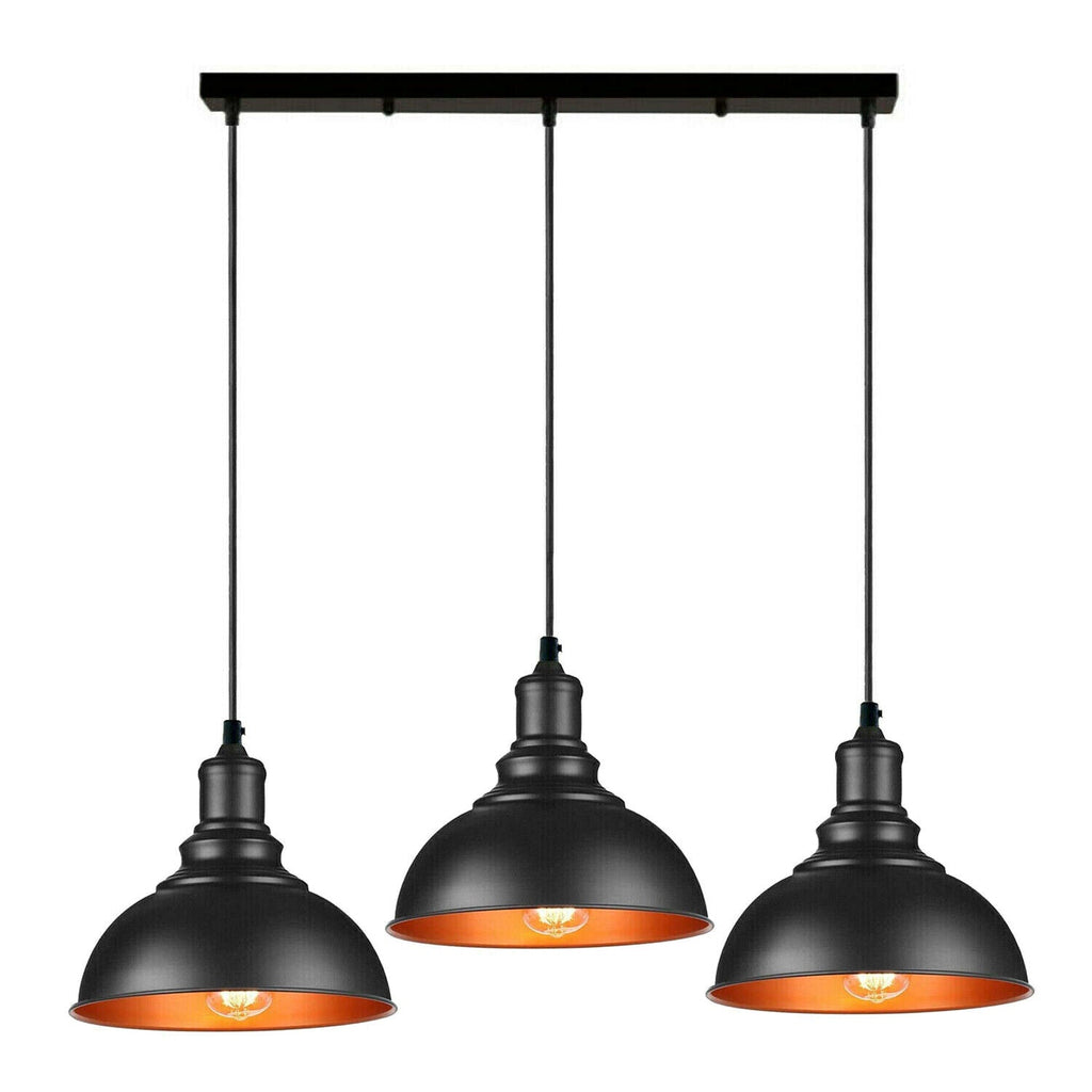 Black Industrial 3-Light Dome Pendant Adjustable Hanging Modern Ceiling Fixture