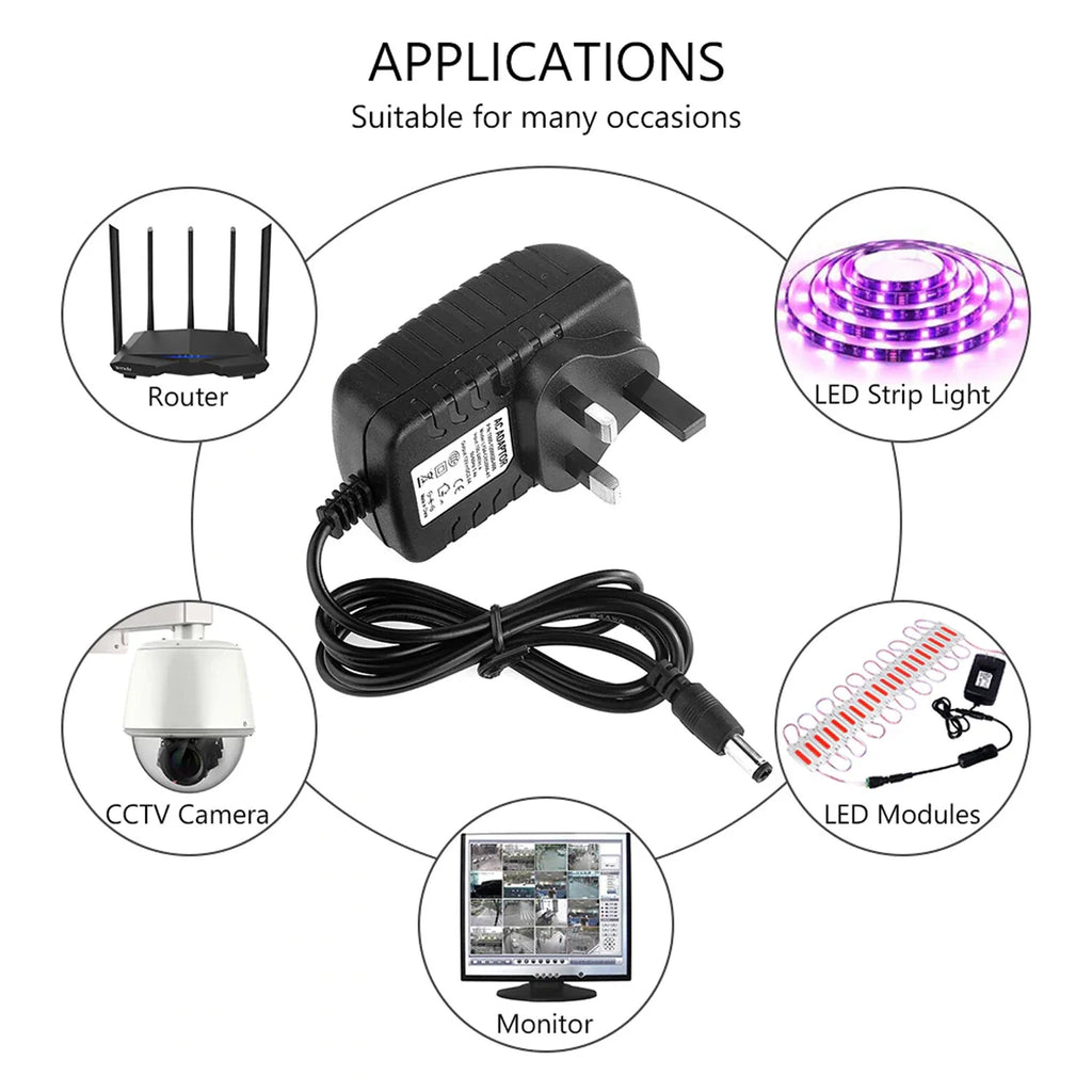 Universal AC to DC 12V UK Plug Power Adapter for LED Lights CCTV