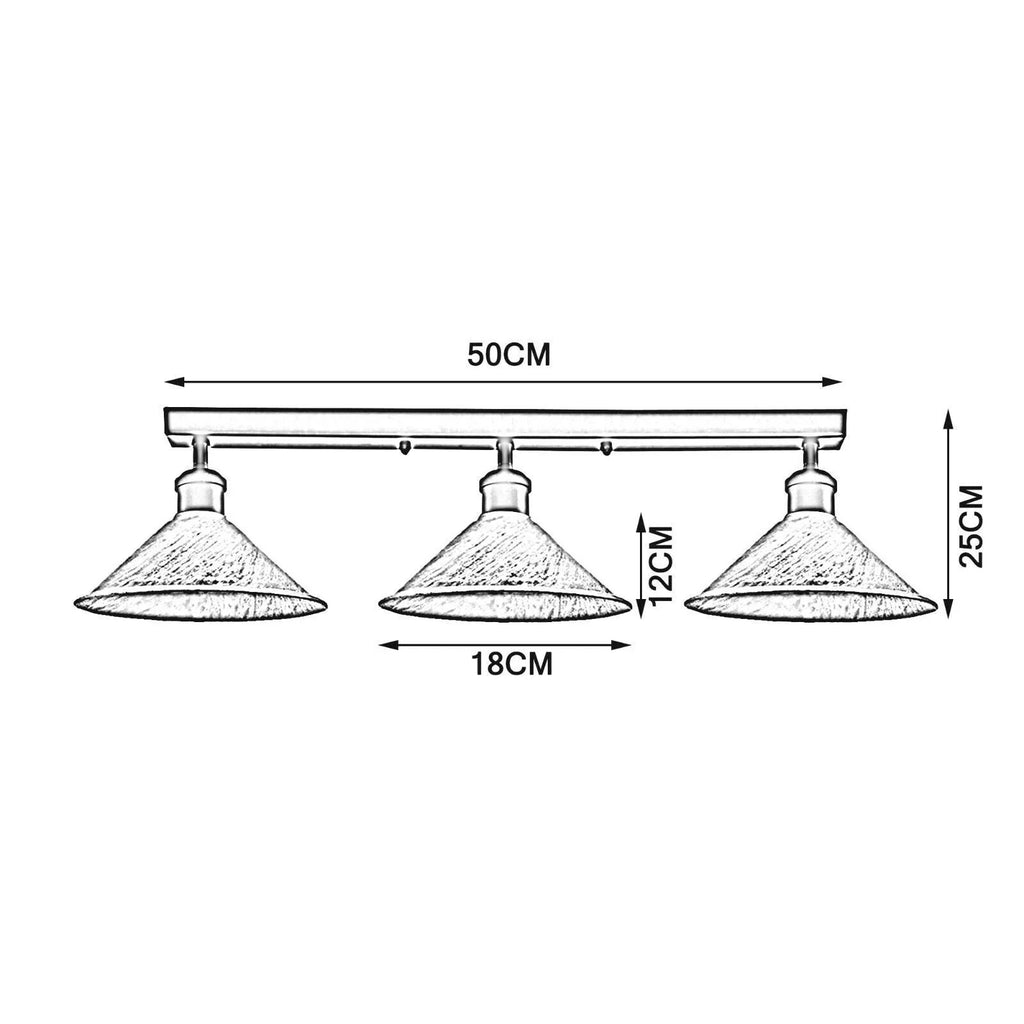 Industrial 3 Head Metal Loft Ceiling Light E27 Lamp~6190