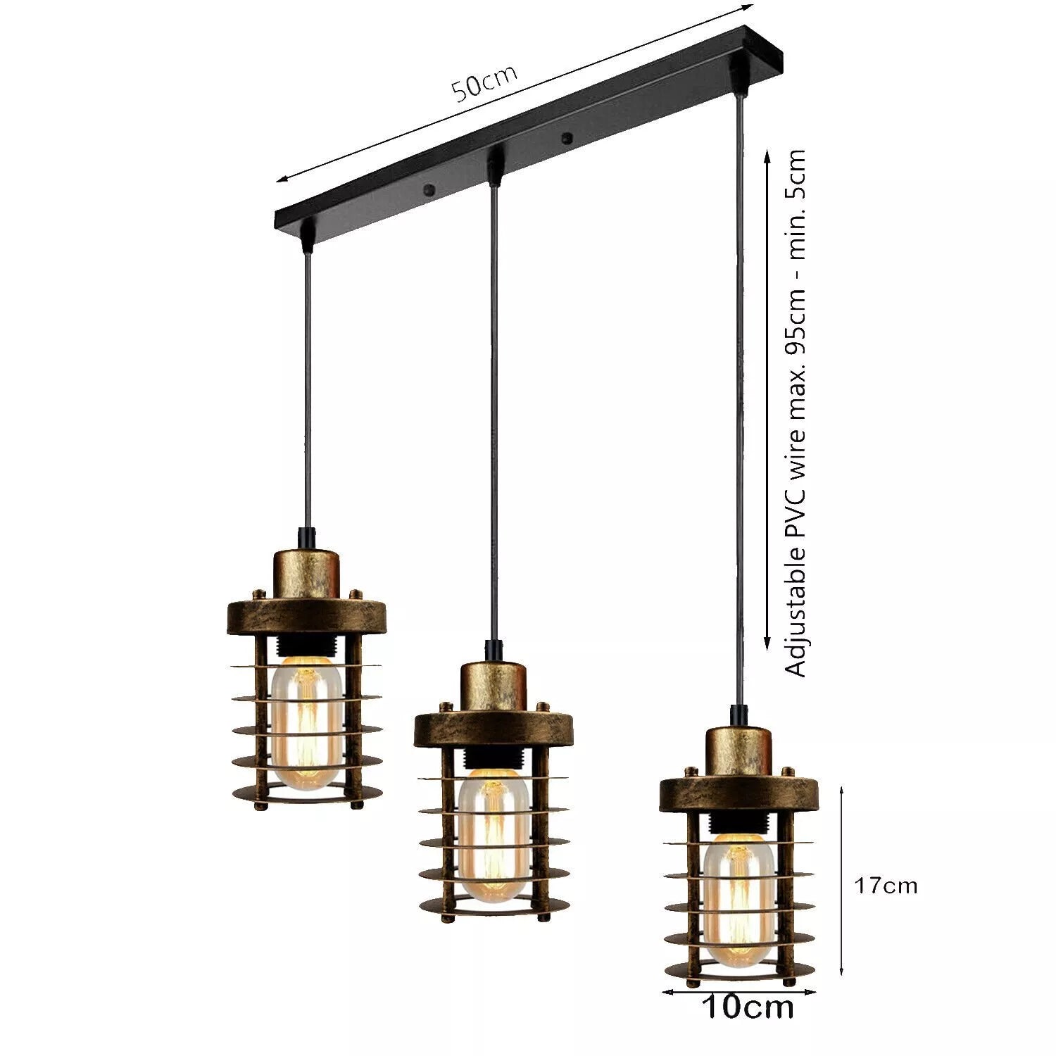 Industrial 3 Way  Cylinder shape Metal Cage  Pendant light~6181