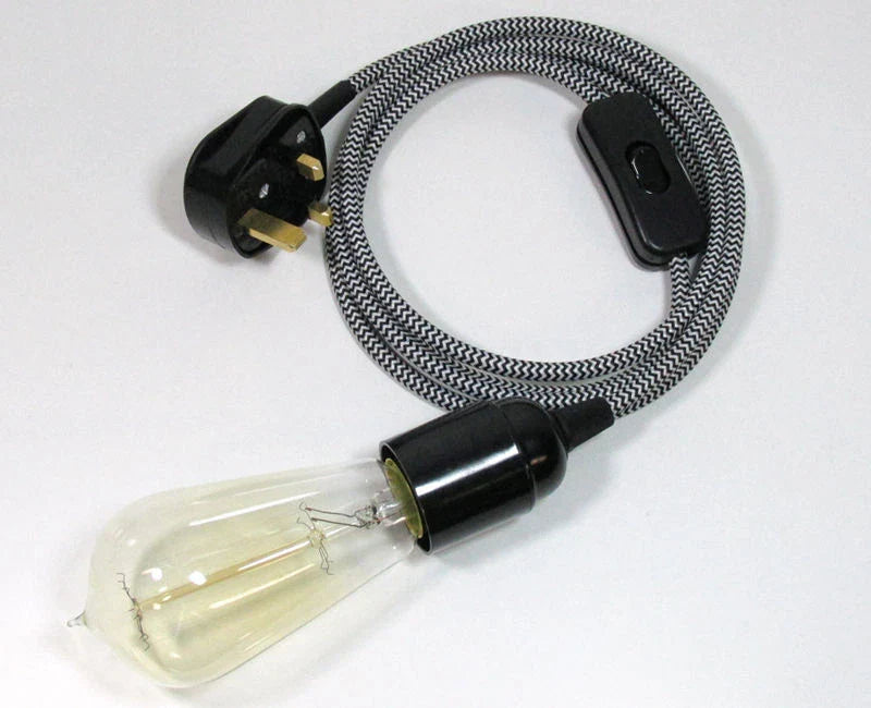 Stylish 13ft Fabric Plug-in Pendant Light Kit, E27 Bulb Holder, Dimmer Switch