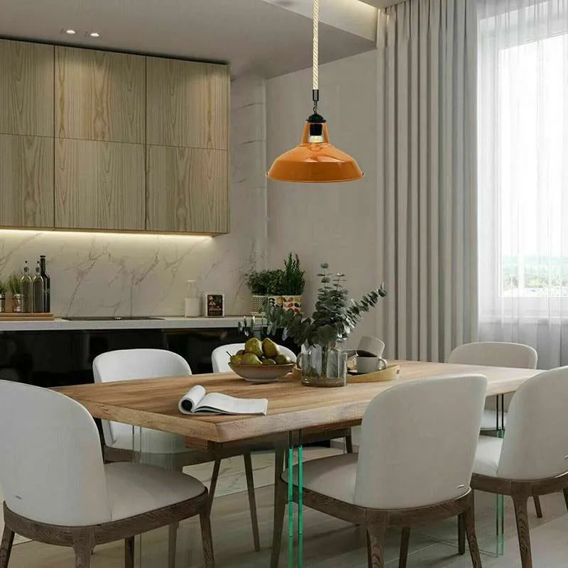 Vintage 2m Hemp Rope Pendant Ceiling Light | Metal Shade Kitchen Bar~5044