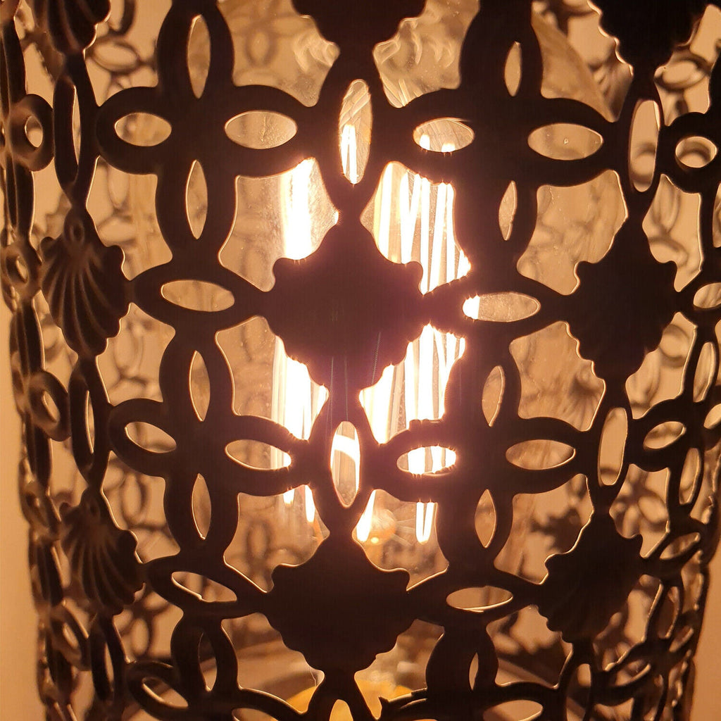 Industrial Antique Brass Metal Table Lamp, Black Wire Cage Design