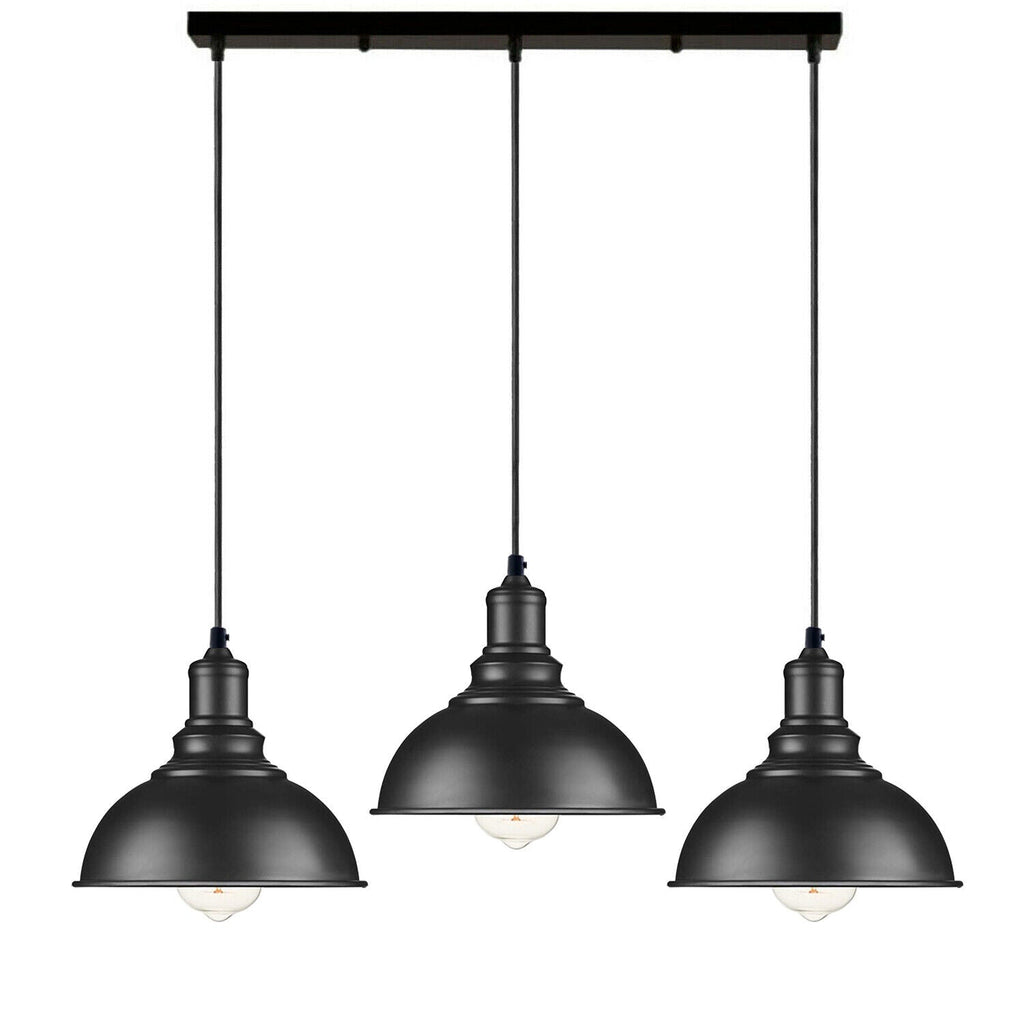 Black Industrial 3-Light Dome Pendant Ceiling Lamp Fixture Adjustable Cables