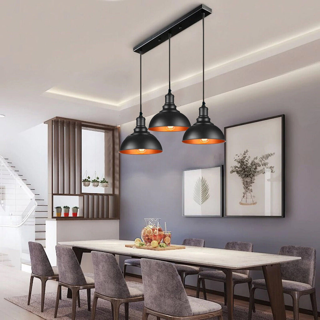 Black Industrial 3-Light Dome Pendant Adjustable Hanging Modern Ceiling Fixture