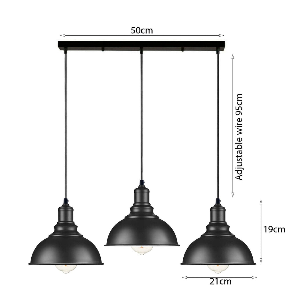 Black Industrial 3-Light Dome Pendant Adjustable Hanging Modern Ceiling Fixture