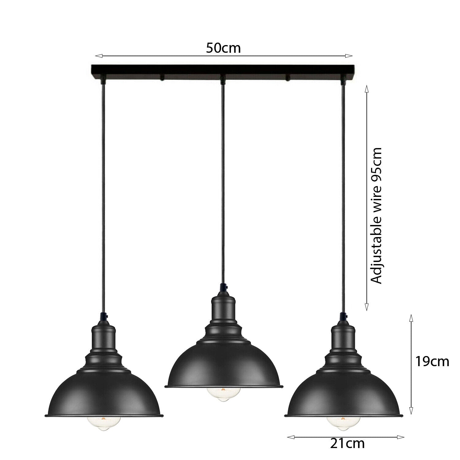 Black Industrial 3-Light Dome Pendant Adjustable Hanging Modern Ceiling Fixture