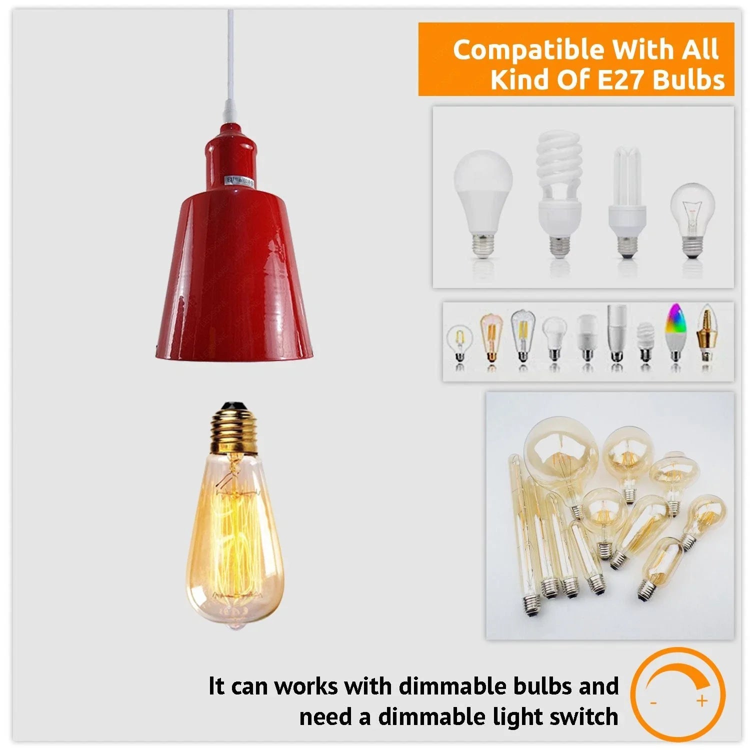 Modern Industrial Metal Pendant Light Fixture with Adjustable Hanging Cord