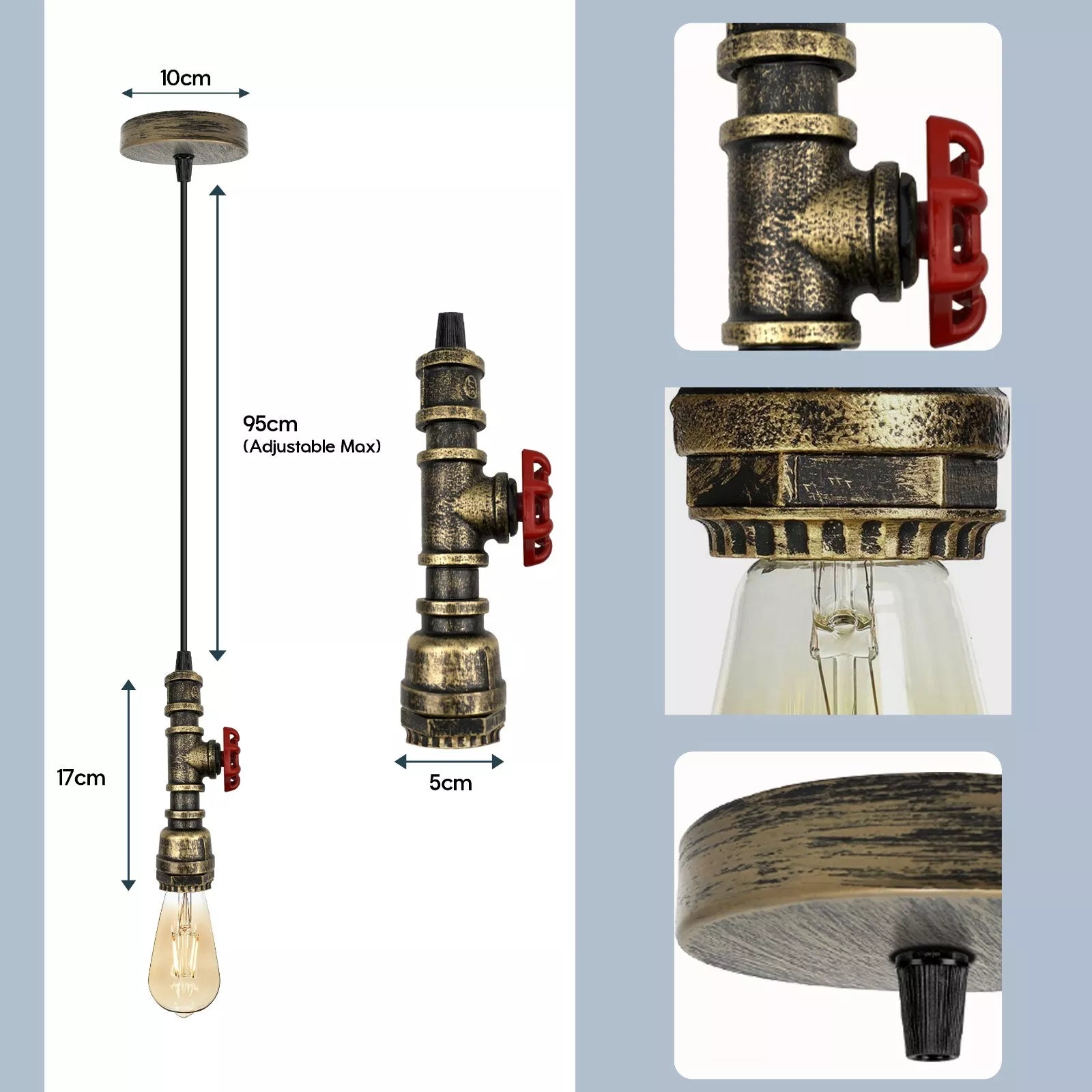 Vintage Industrial Retro Pendant Light Metal Pipe Light ~6094