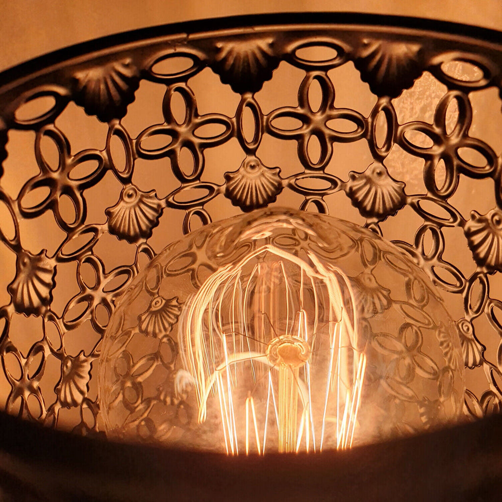 Industrial Antique Brass Metal Table Lamp, Black Wire Cage Design