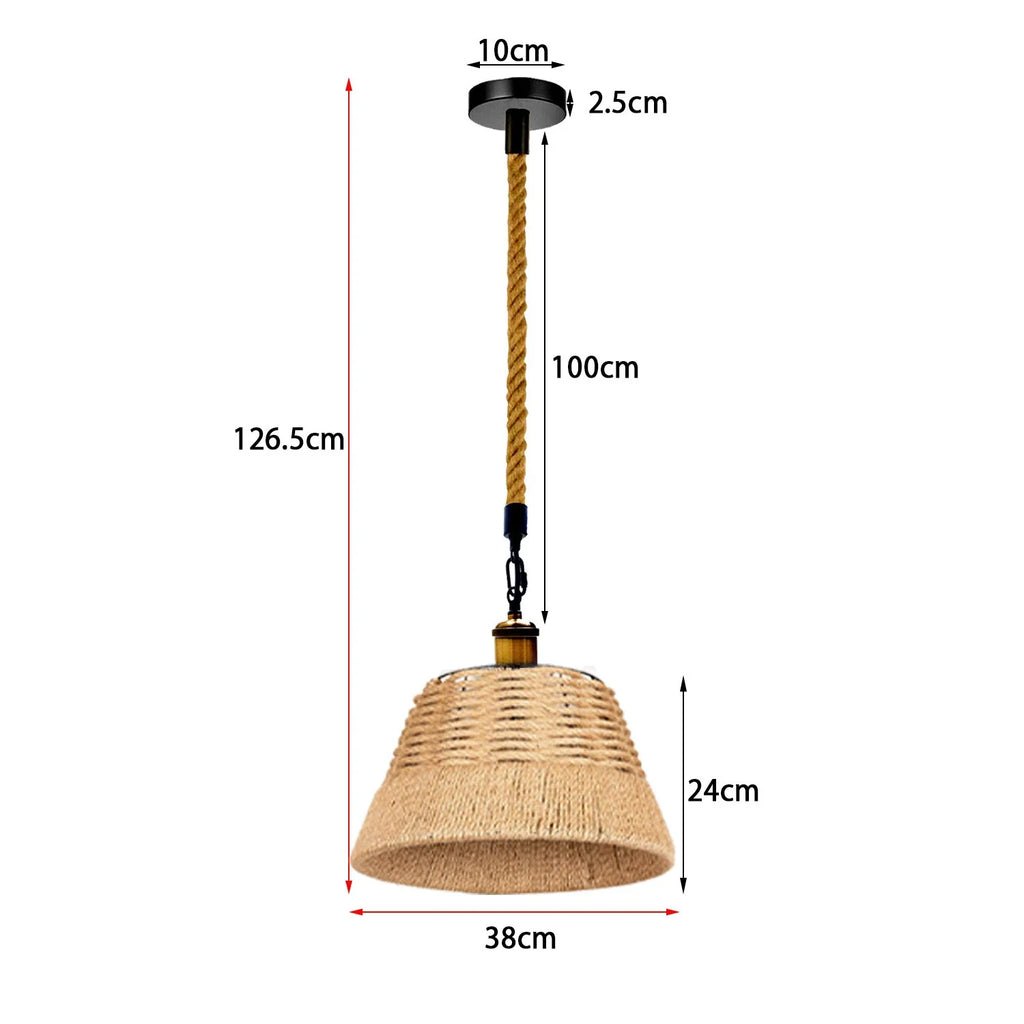 Rustic Industrial Hemp Rope Drum Shade Pendant Light Fixture for Home Decor