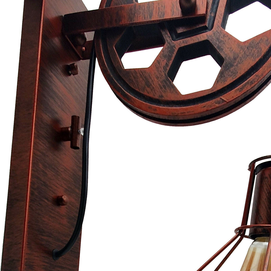 Vintage Industrial Metal Wood Pulley Wall Sconce Light Adjustable Retro Design