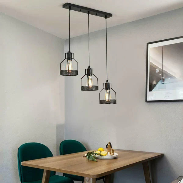 Vintage Industrial Modern 3-Light LED Ceiling Pendant Chandelier with Cage Shades