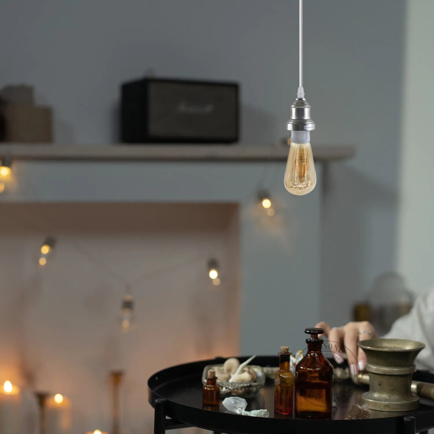 Light Pendant Fitting E27 Set Satin Nickel Light Base UK~5888