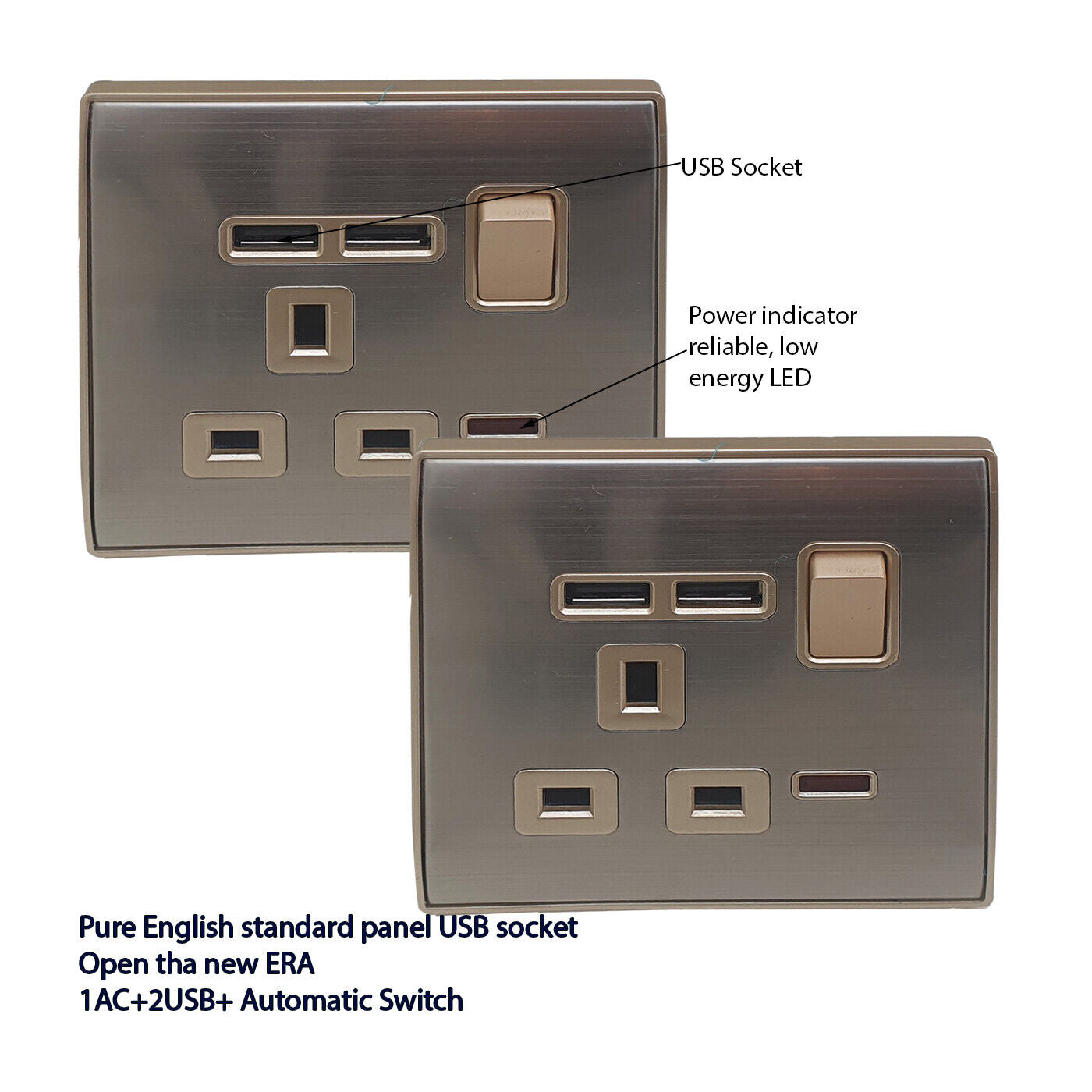 Modern Screwless Flat Plate 13A Wall Socket with Dual USB Charging Ports