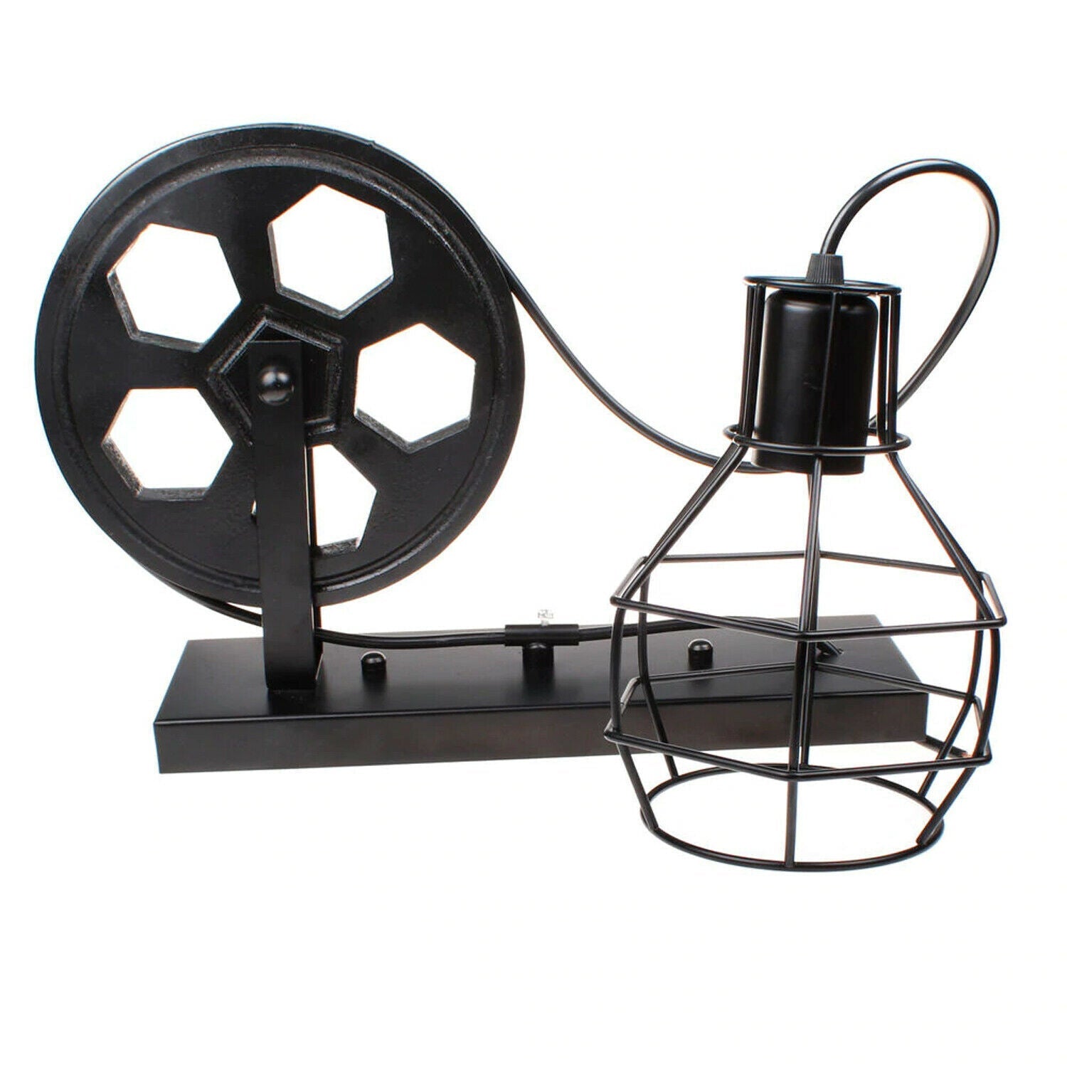 Vintage Industrial Metal Wood Pulley Wall Sconce Light Adjustable Retro Design