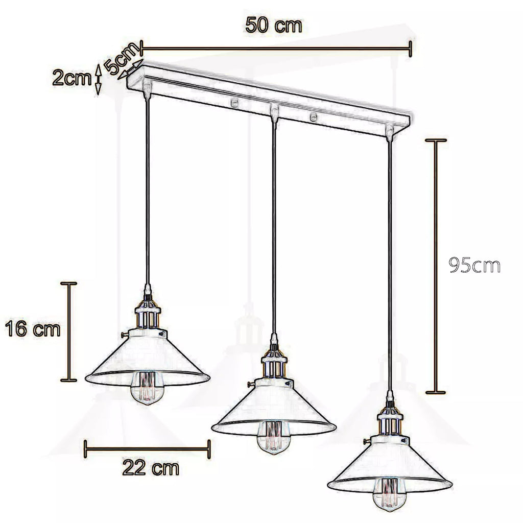 Industrial Rose Gold 3-Head Pendant Light Fixture with Adjustable Cables