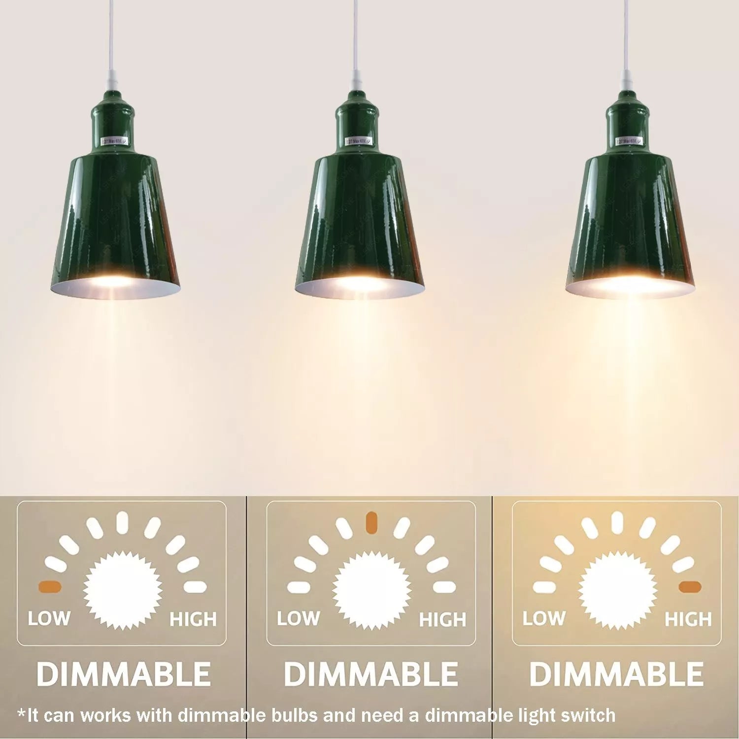 Modern Industrial Metal Pendant Light Fixture with Adjustable Hanging Cord