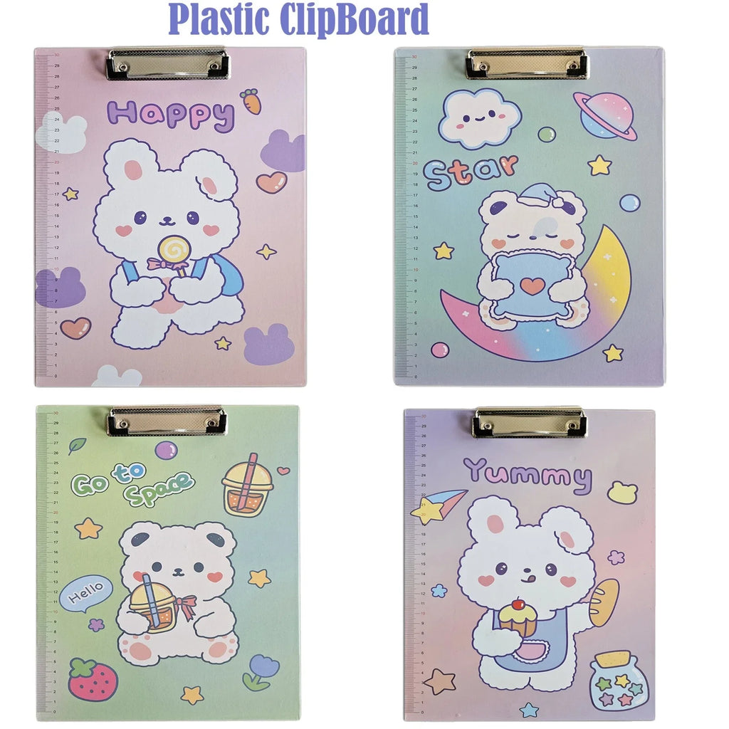 4 Pack A4 Cartoon Design Clipboards with Ruler Scale Edge
