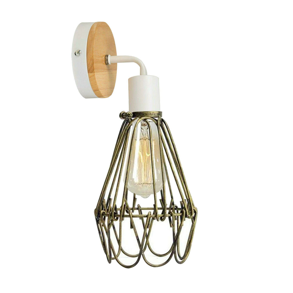 Industrial White Metal Caged Wall Sconce Lamp E27 Vintage Bedroom Lighting Fixture