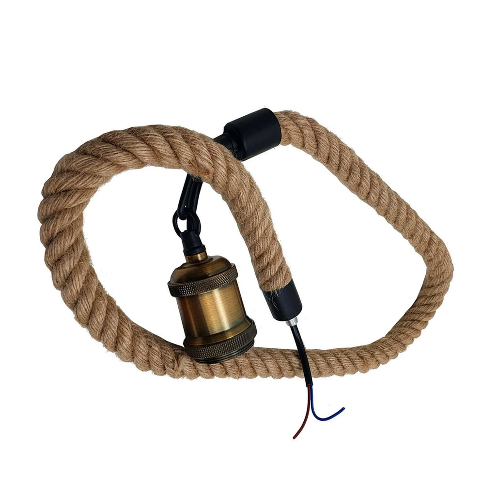 Rustic Industrial Hemp Rope Drum Shade Pendant Light Fixture for Home Decor