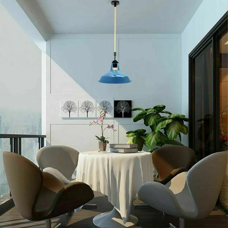 Vintage 2m Hemp Rope Pendant Ceiling Light | Metal Shade Kitchen Bar~5044