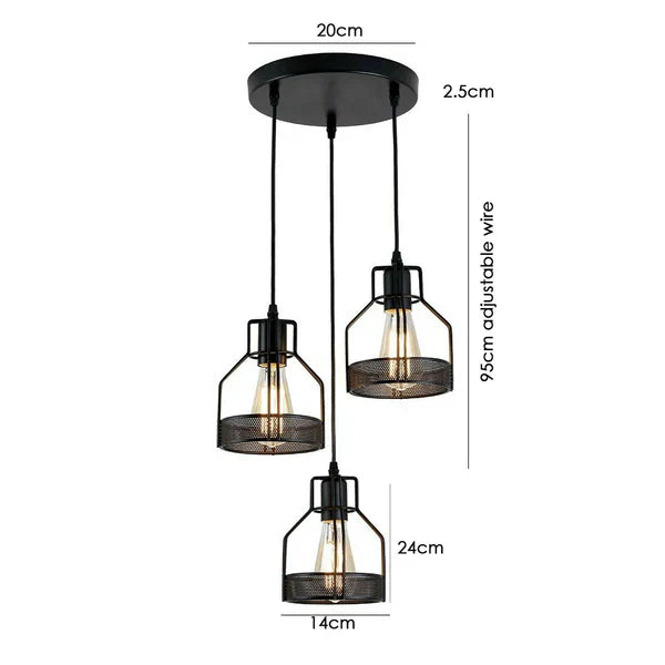 Vintage Industrial Modern 3-Light LED Ceiling Pendant Chandelier with Cage Shades