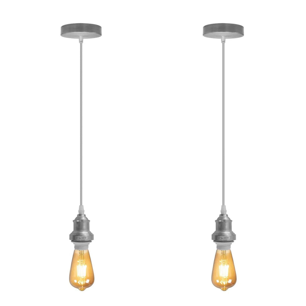 Chic Satin Nickel E27 Pendant Light Fitting with Adjustable Cable, Vintage Style
