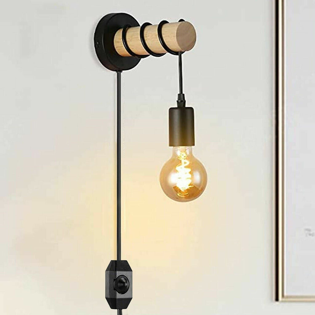 Modern Wall Light Industrial Plug in Wood Wall Lamp Fixture ~ 6031