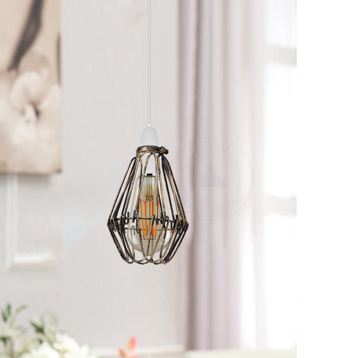 Vintage Metal Cage Industrial Wire Pendant Light Lampshade ~6092