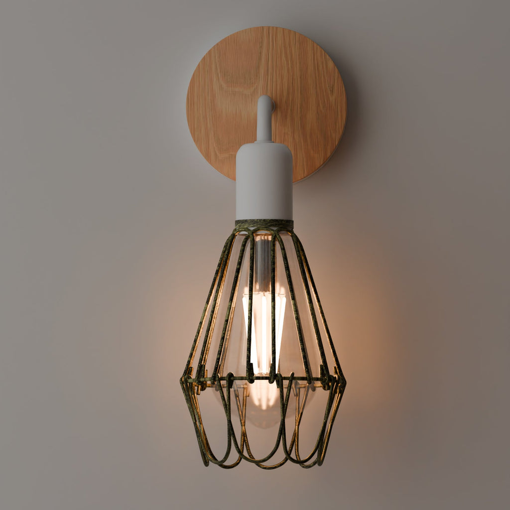 Caged Wall Sconce Lamp Lighting White Wooden Metal E27 Lamp ~6093