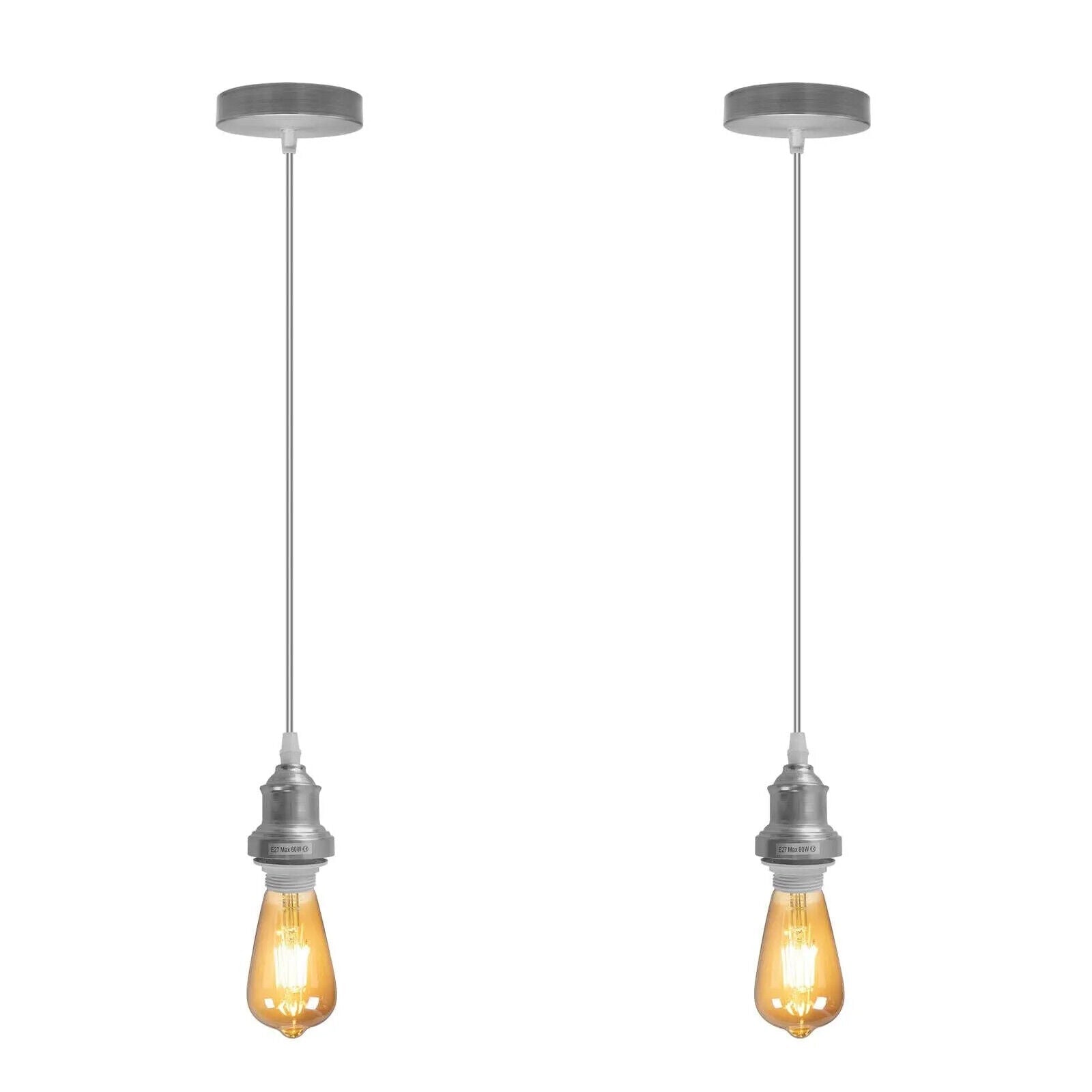 Vintage Satin Nickel E27 Pendant Light Fitting with Adjustable Cord