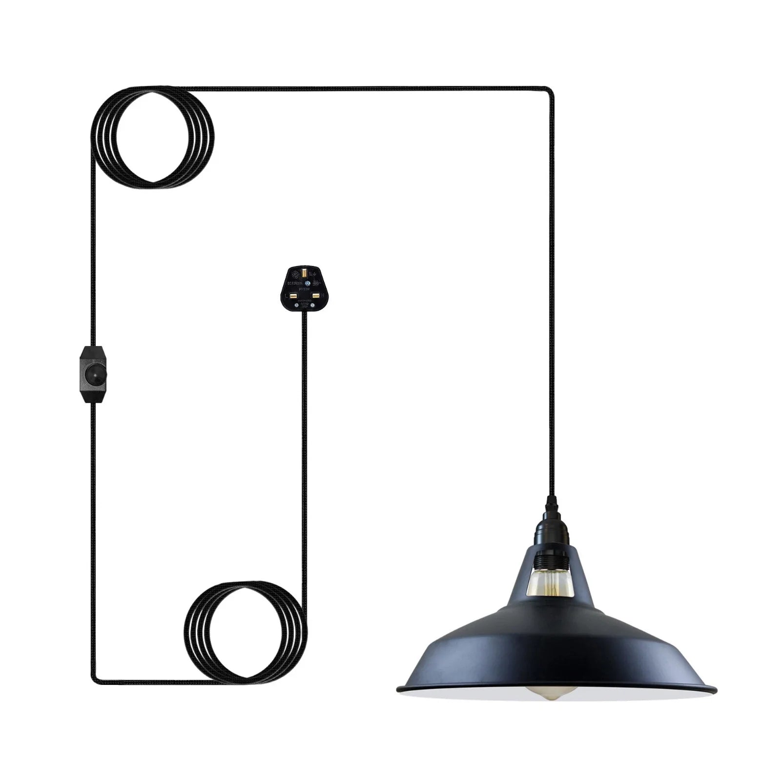 Industrial Plug-In Pendant Light with 12-inch Shade and Dimmer Switch