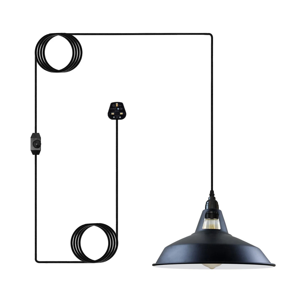 Industrial Plug-in Hanging Pendant Light with 12 Inch Shade and Dimmer Switch