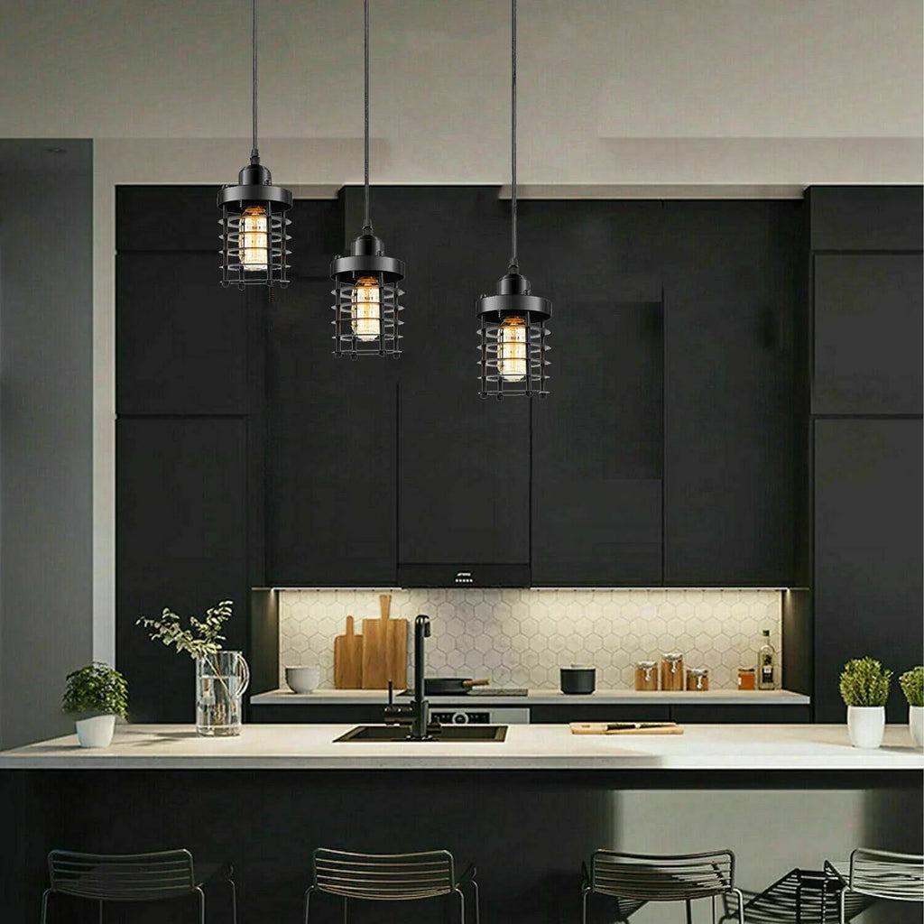 Industrial 3 Way  Cylinder shape Metal Cage  Pendant light~6181