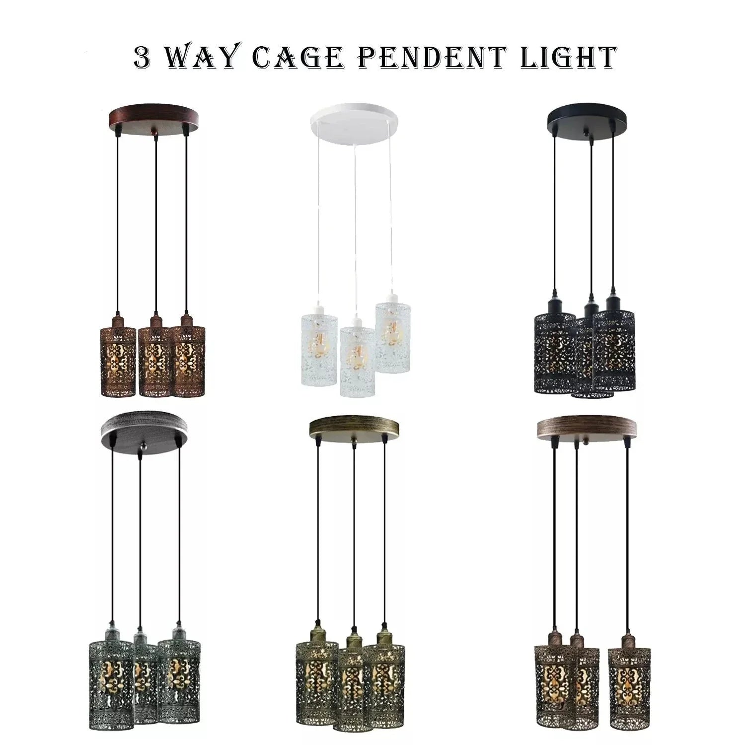 Modern 3-Way Industrial Pendant Light Fixture with Metal Barrel Cages